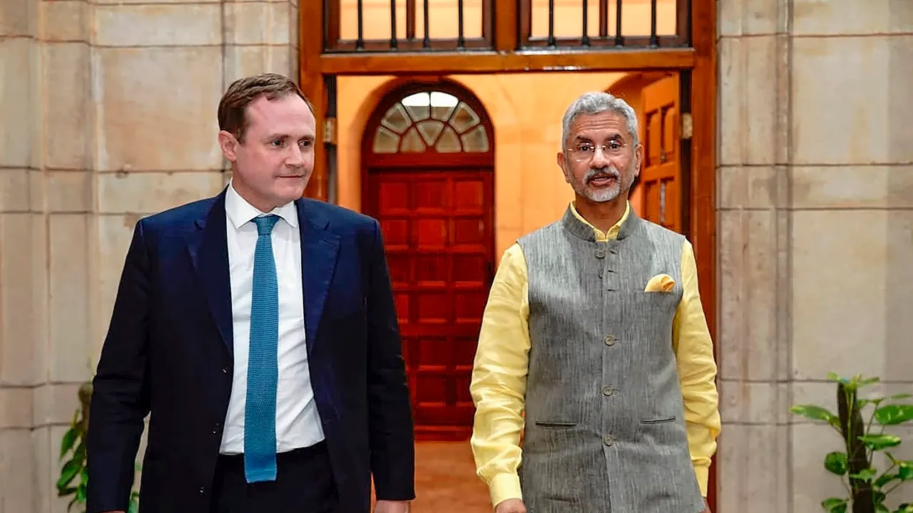External Affairs Minister S Jaishankar with UK Minister of State Tom Tugendhat in New Delhi