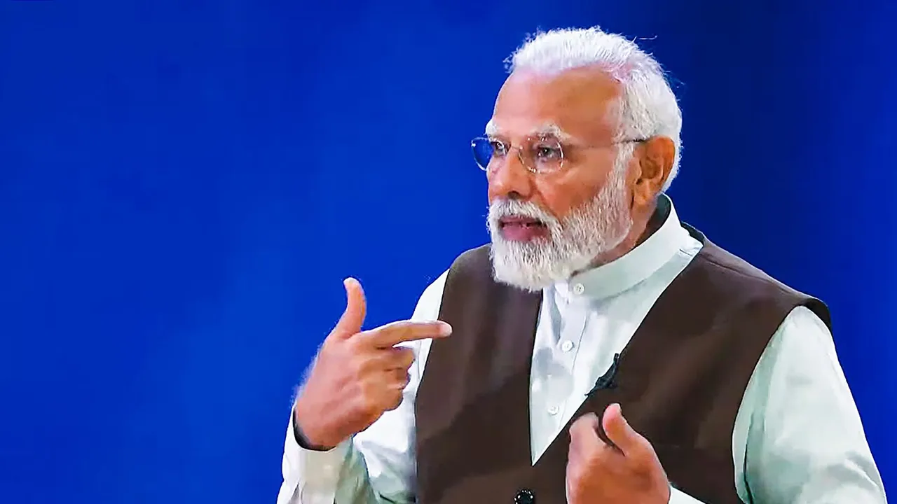 Prime Minister Narendra Modi speaks during the National Creators Awards 2024, at Bharat Mandapam in New Delhi