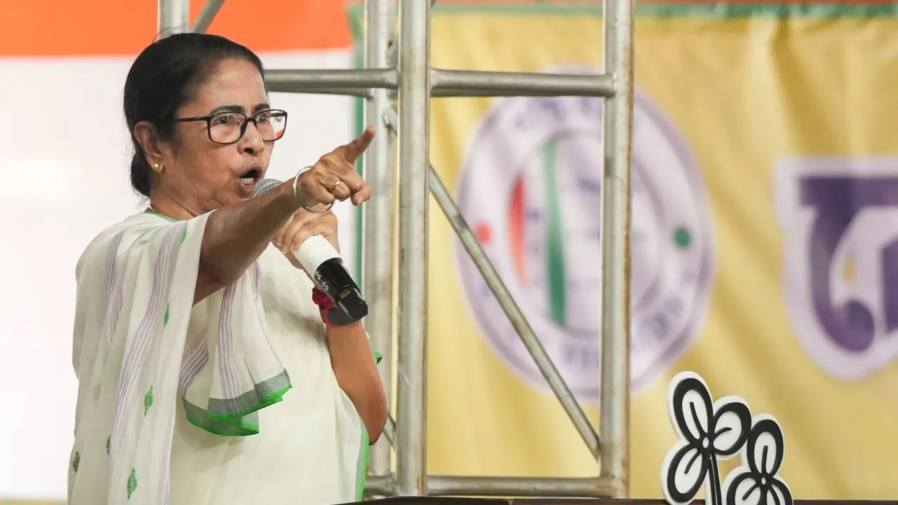TMC supremo and West Bengal Chief Minister Mamata Banerjee addresses a gathering during TMC Chhatra Parishad (Students' wing) foundation day celebrations, in Kolkata, Wednesday, Aug 28, 2024.