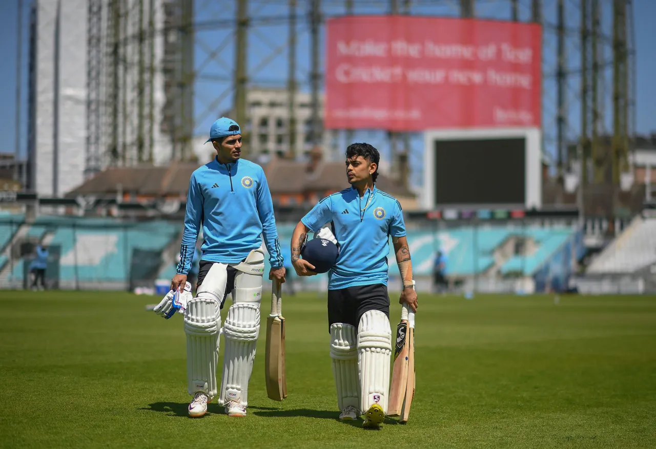 Indian players Ishan Kishan (R) and Shubman Gill during a practive session ahead of the World Test Championship Final