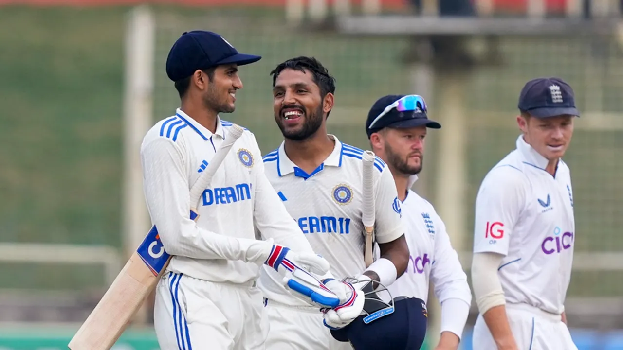India's batters Shubman Gill and Dhruv Jurel after India won the fourth Test cricket match against England, in Ranchi