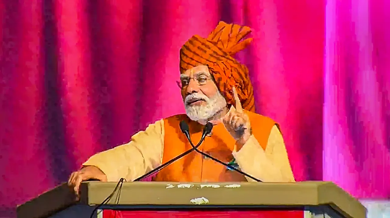 Prime Minister Narendra Modi speaks during a programme on the occasion of ‘Dussehra’ at Ram Leela Ground Maidan, Dwarka, in New Delhi