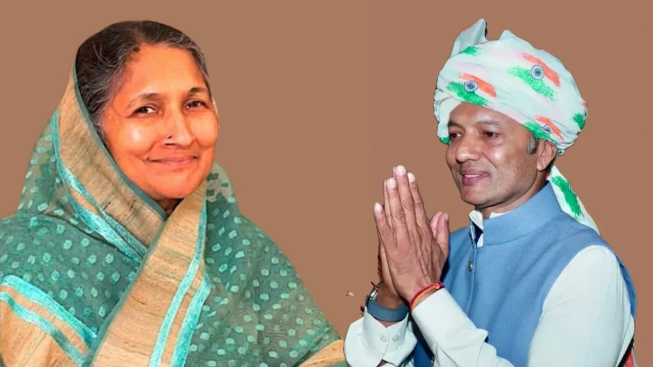 Savitri Jindal, mother of BJP MP Naveen Jindal (right), refuses to withdraw her nomination as independent candidate from Hisar assembly constituency