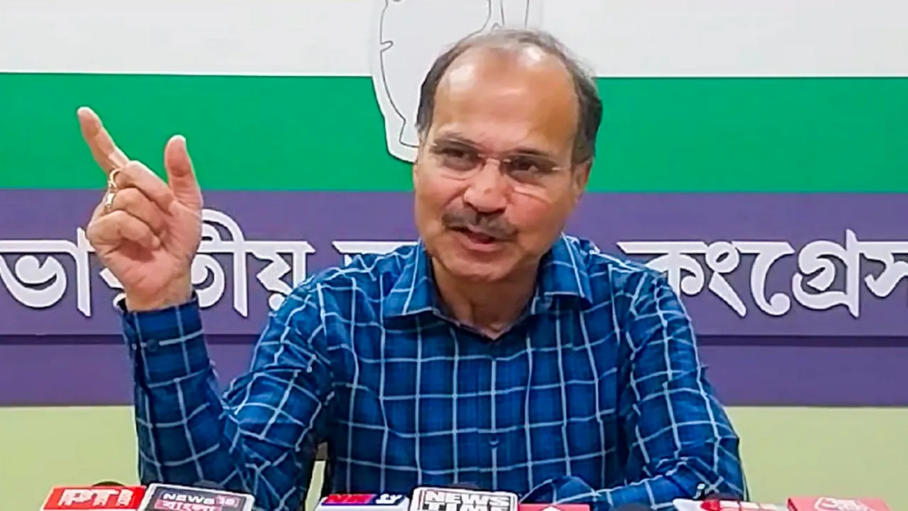 Congress leader Adhir Ranjan Chowdhury addresses the media, in Murshidabad