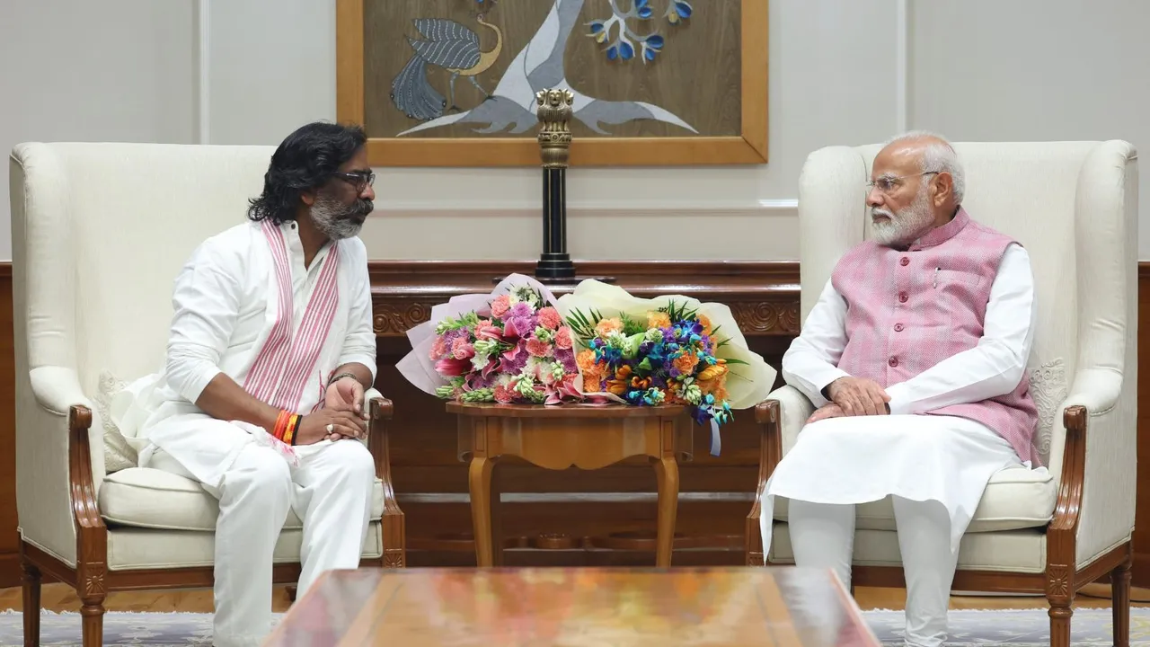 Prime Minister Narendra Modi with Jharkhand Chief Minister Hemant Soren during a meeting in Delhi.