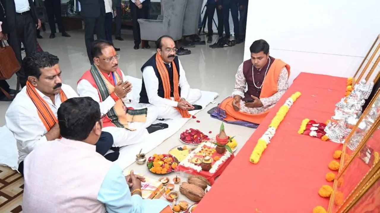 Chhattisgarh Chief Minister Vishnu Deo Sai performs 'puja' at CM's office, in Raipur, Wednesday, Dec. 13, 2023.