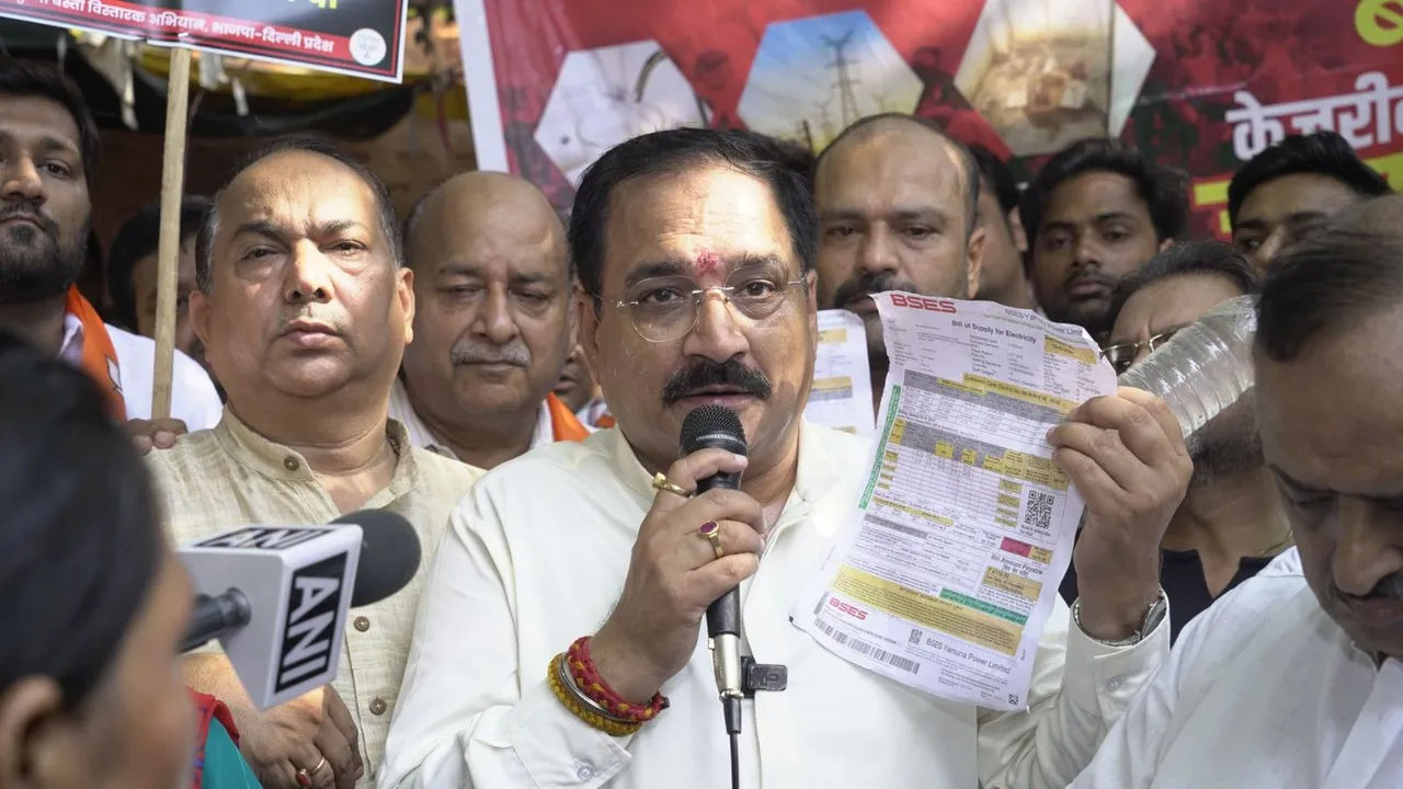 Delhi BJP Protest president Virendra Sachdeva leads party's protest in Chitra Vihar in east Delhi