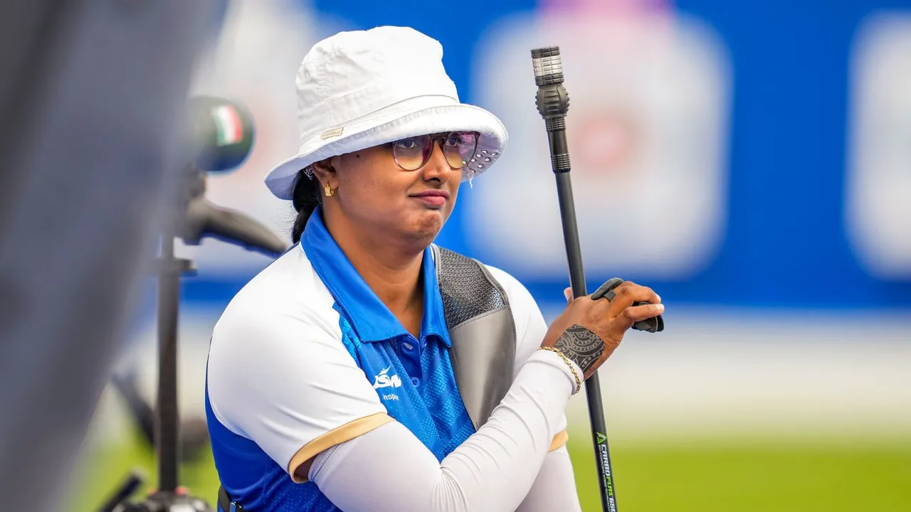 India's archer Deepika Kumari at the Summer Olympics 2024, at Gardens of Les Invalides, in Paris