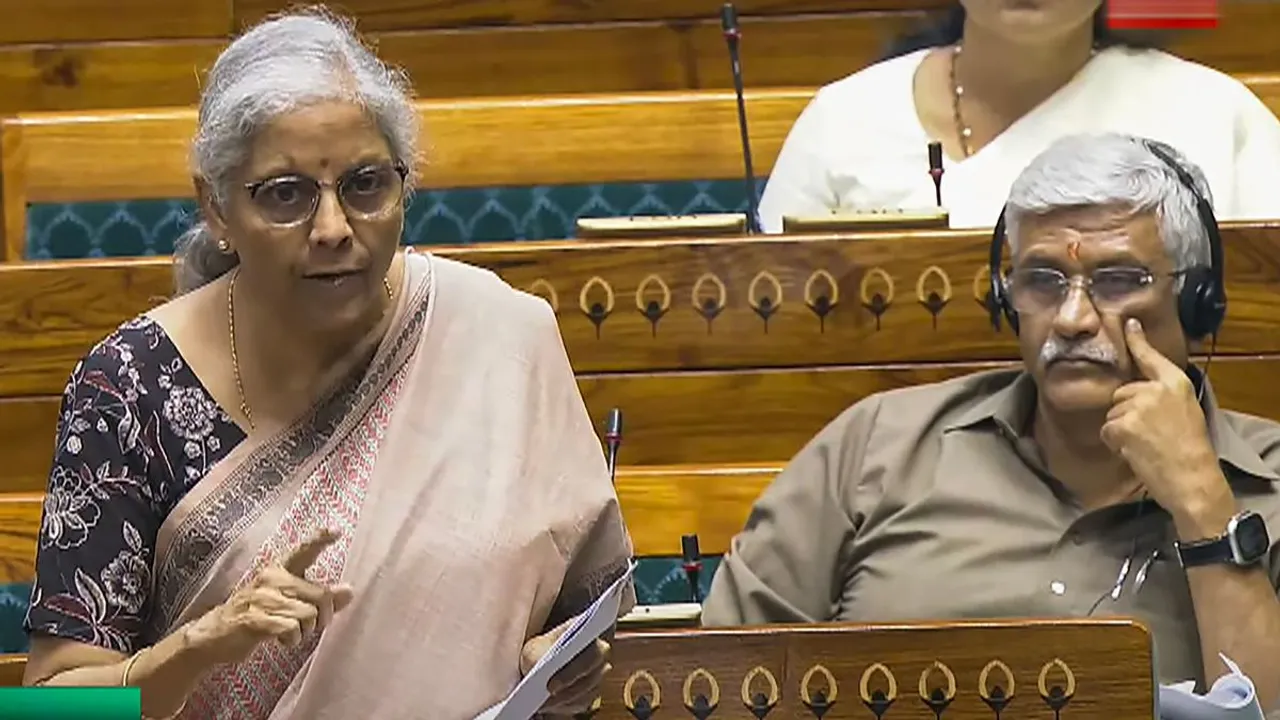 Union Finance Minister Nirmala Sitharaman speaks in the Lok Sabha during the Monsoon session of Parliament, in New Delhi, Monday, Aug. 5, 2024