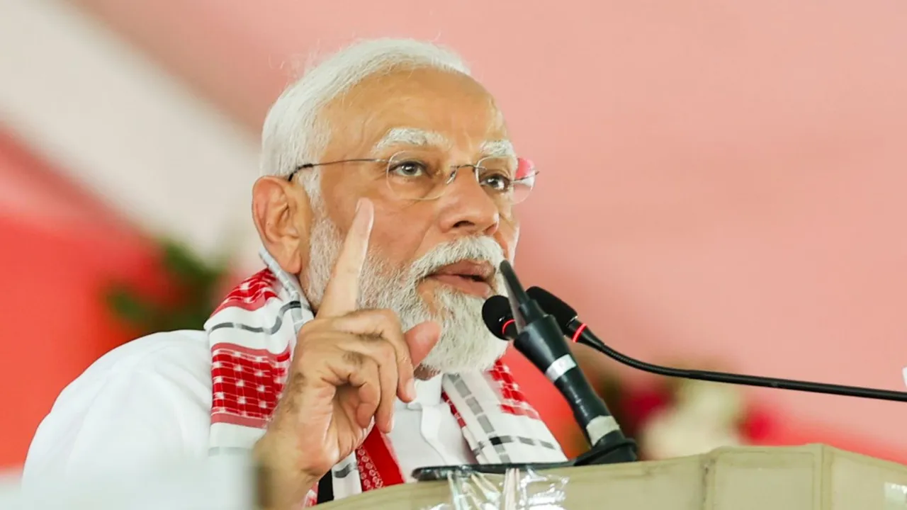 Prime Minister Narendra Modi being felicitated during a public meeting for Lok Sabha elections, in Balangir, Odisha, Saturday, May 11, 2024