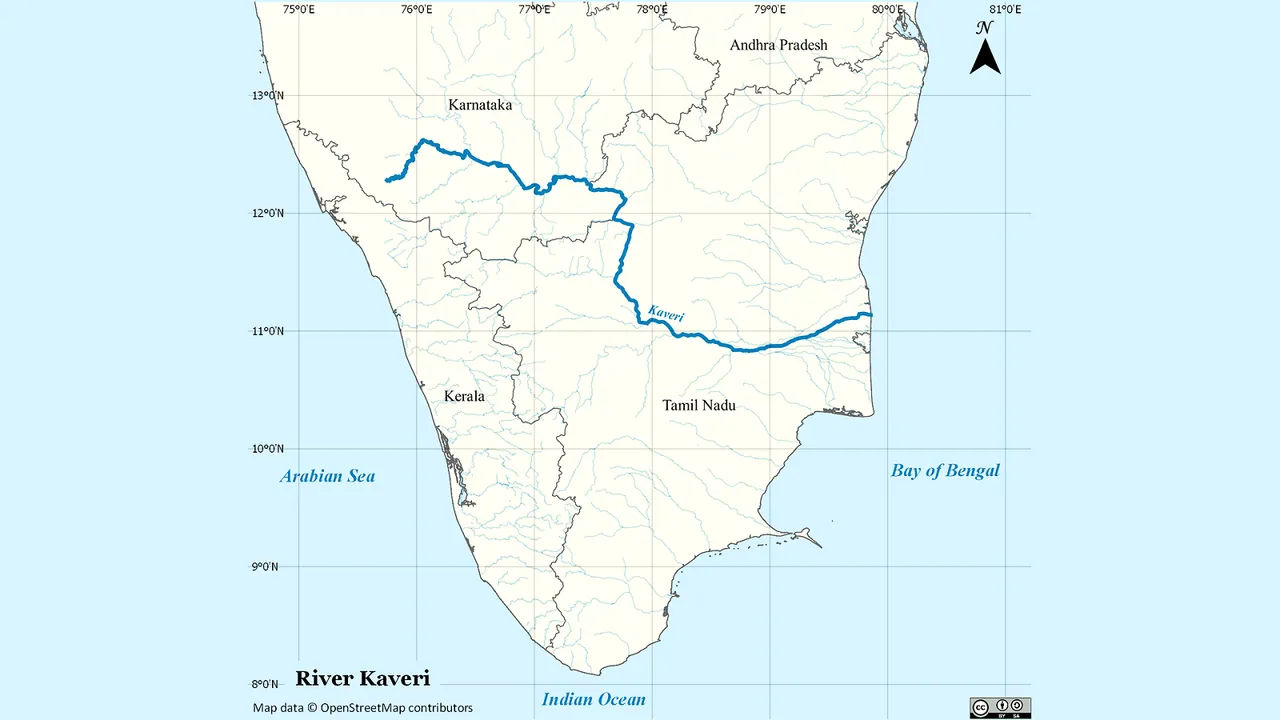 cauvery water dispute map