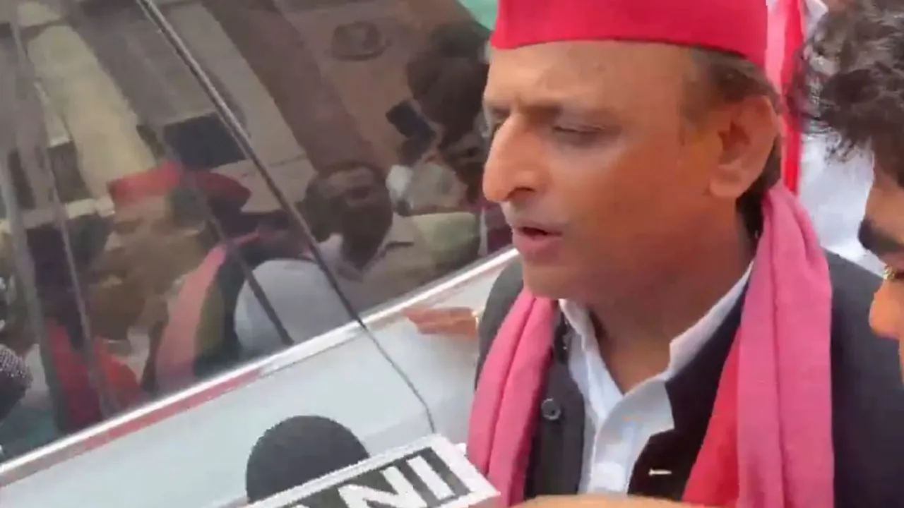 Samajwadi Party chief Akhilesh Yadav speaking to reporters here after visiting Delhi Water Minister Atishi at the LNJP Hospital
