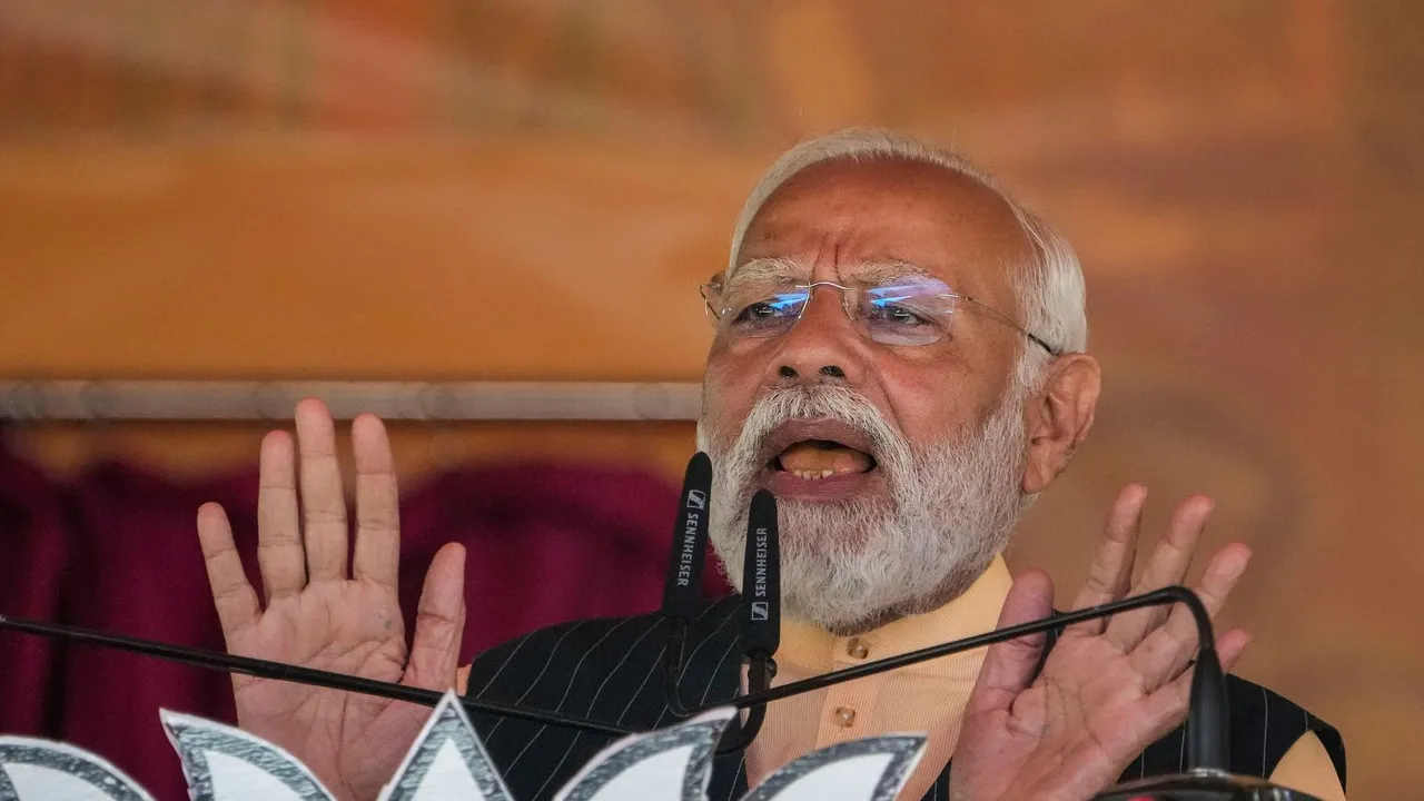 Prime Minister Narendra Modi speaks during the 'Nari Shakti Vandan Abhinandan' programme, at Barasat in North 24 Parganas district