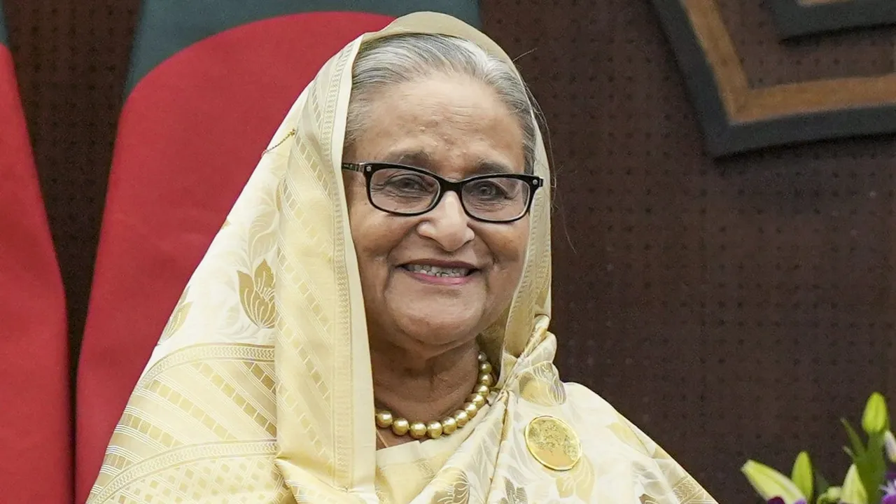 In this June 22, 2024 file photo, Bangladesh former Prime Minister Sheikh Hasina during a meeting, in New Delhi.