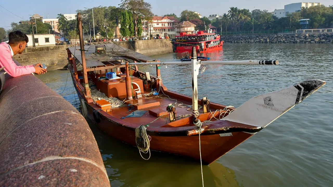 A boat, which was used by three persons who arrived from Kuwait, anchored at the Gateway of India, in Mumbai