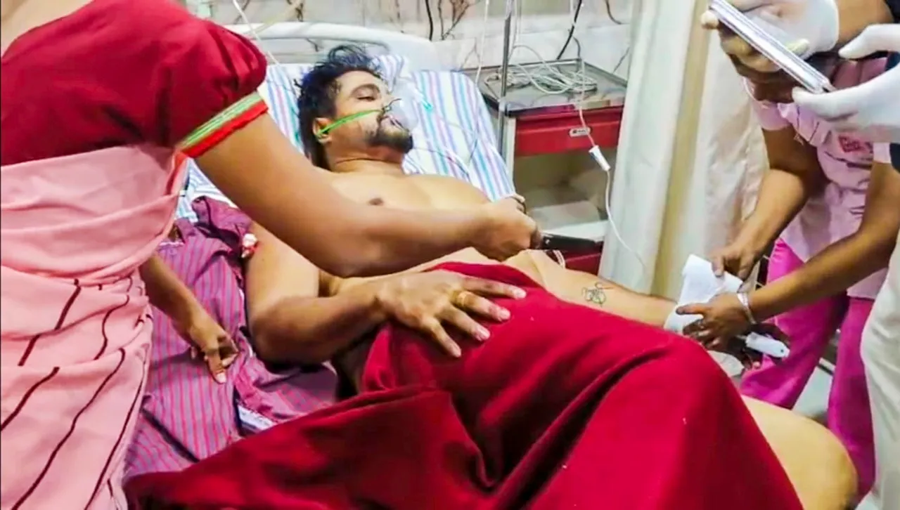 Shiv Sena leader Mahesh Gaikwad receives treatment in a hospital after he was allegedly shot by BJP MLA Ganpat Gaikwad