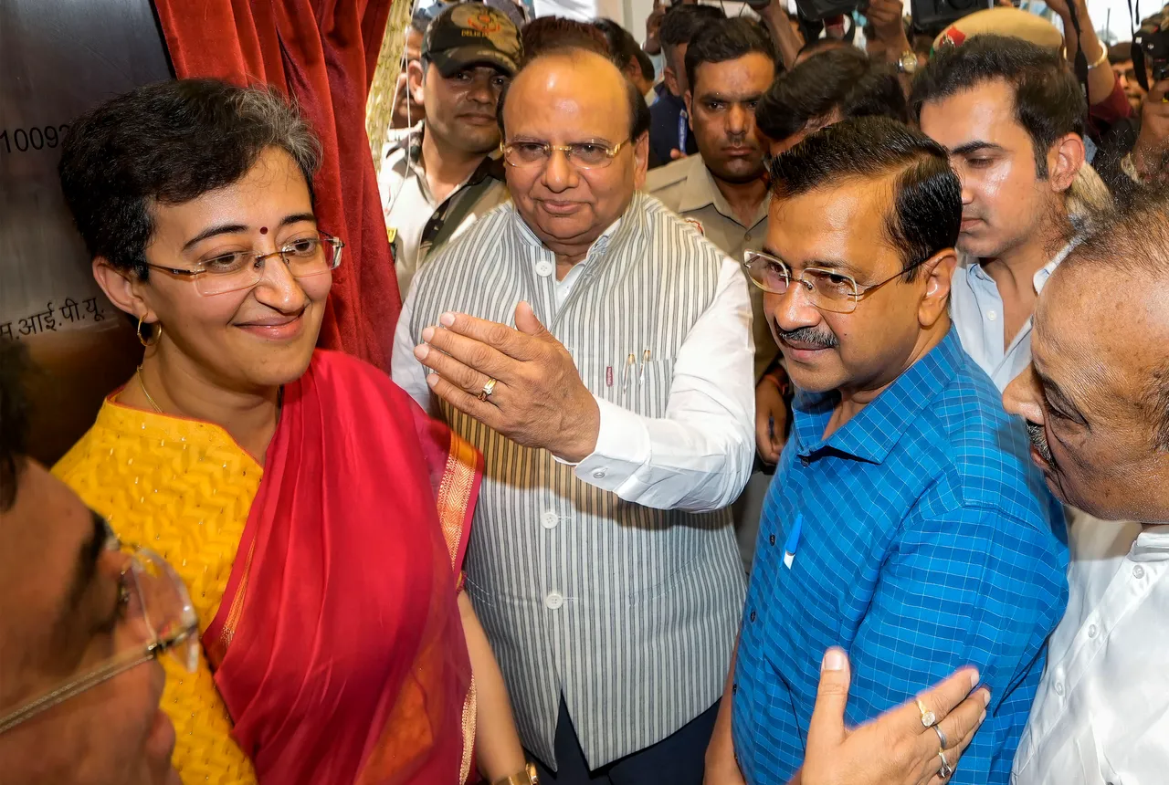 Delhi Lt Governor Vinai Kumar Saxena, Delhi Chief Minister Arvind Kejriwal, Delhi Education Minister Atishi Marlena and others at the inauguration of the new campus of the Guru Gobind Singh Indraprastha University (GGSIPU), in New Delhi