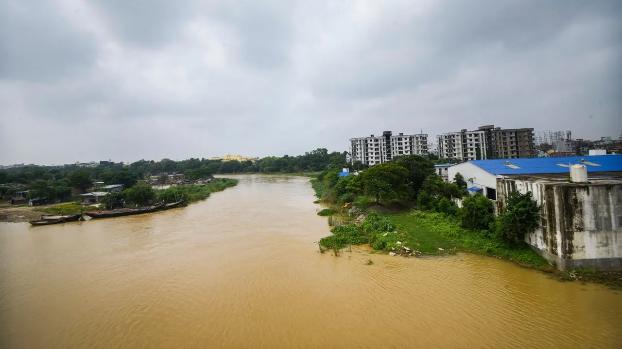 View of flooded Bind Toli near Ganga river, in Patna
