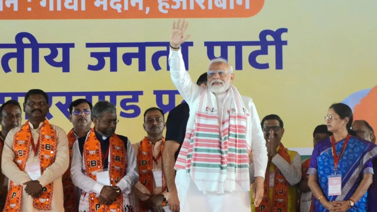 Prime Minister Narendra Modi during the closing of BJP's Parivartan Maharally, in Hazaribagh district, Wednesday, Oct. 2, 2024.