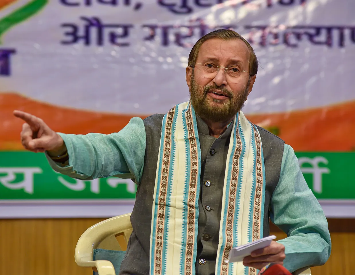 BJP MP Prakash Javadekar addresses a press conference, in Hyderabad