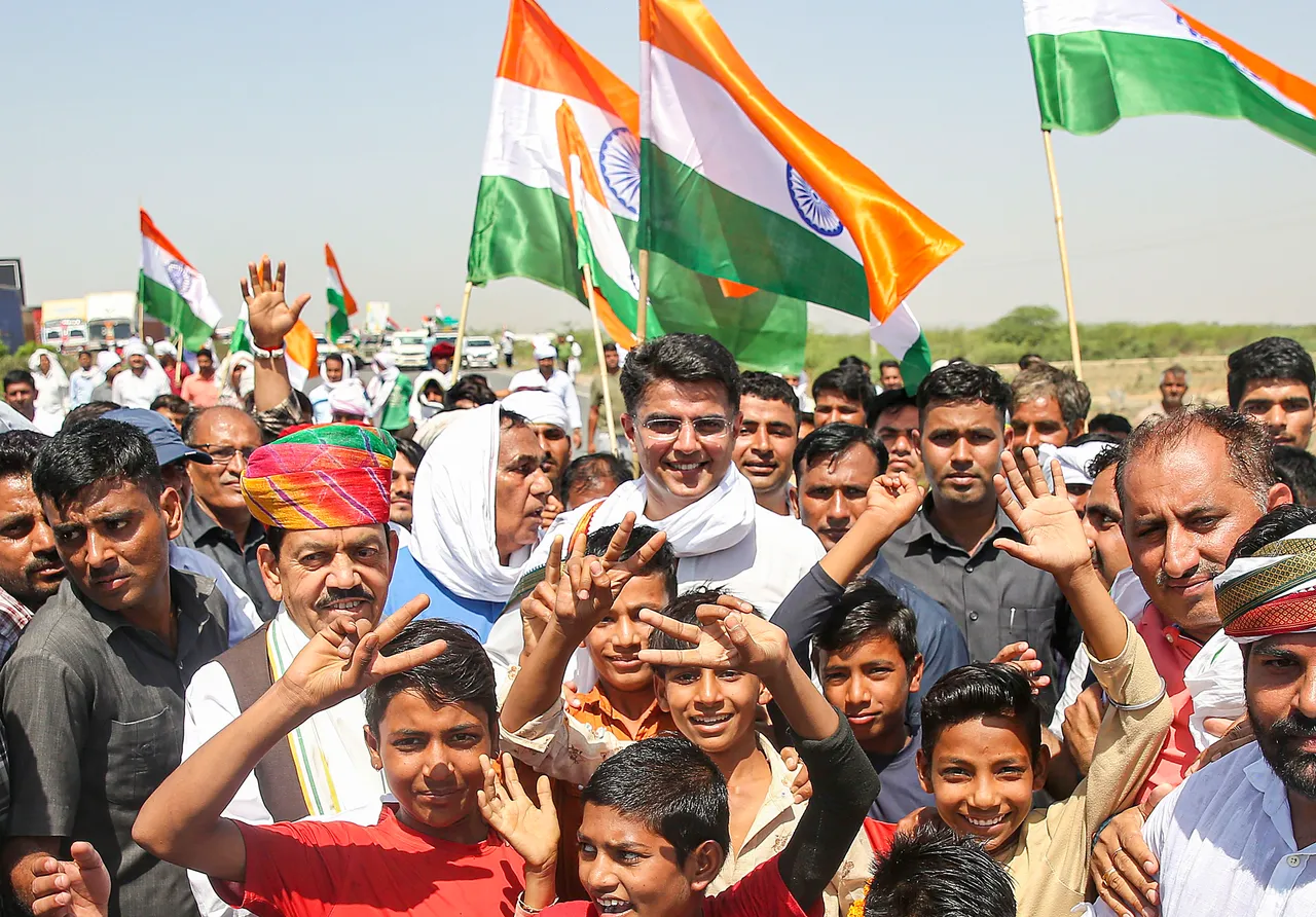 Congress leader Sachin Pilot during his Jan Sanghrah Yatra in Kishangarh tehsil in Ajmer district