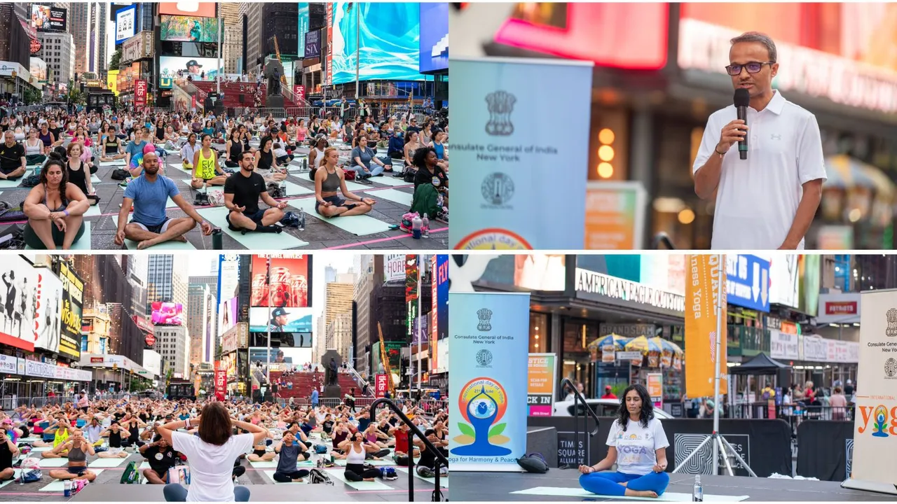 The Consulate General of India in New York along with the Times Square Alliance hosted special yoga sessions at Times Square, Thursday
