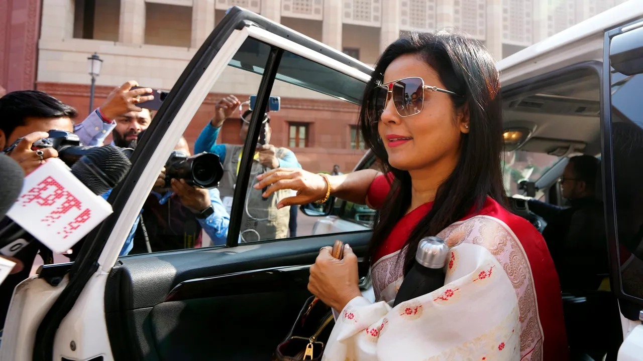 TMC MP Mahua Moitra arrives during the Winter session of Parliament, in New Delhi