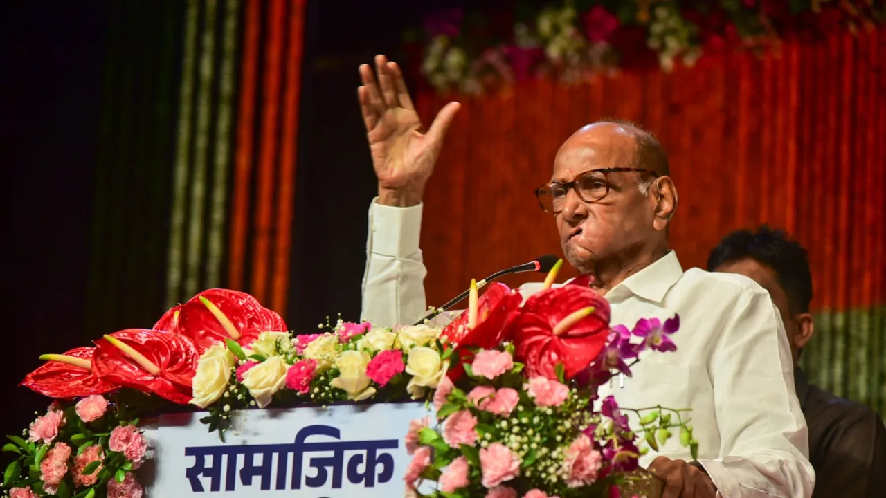 NCP (Sharad) Chief Sharad Pawar speaks during Samajik Ekaya Parishad, in Navi Mumbai, Sunday, July 28, 2024.