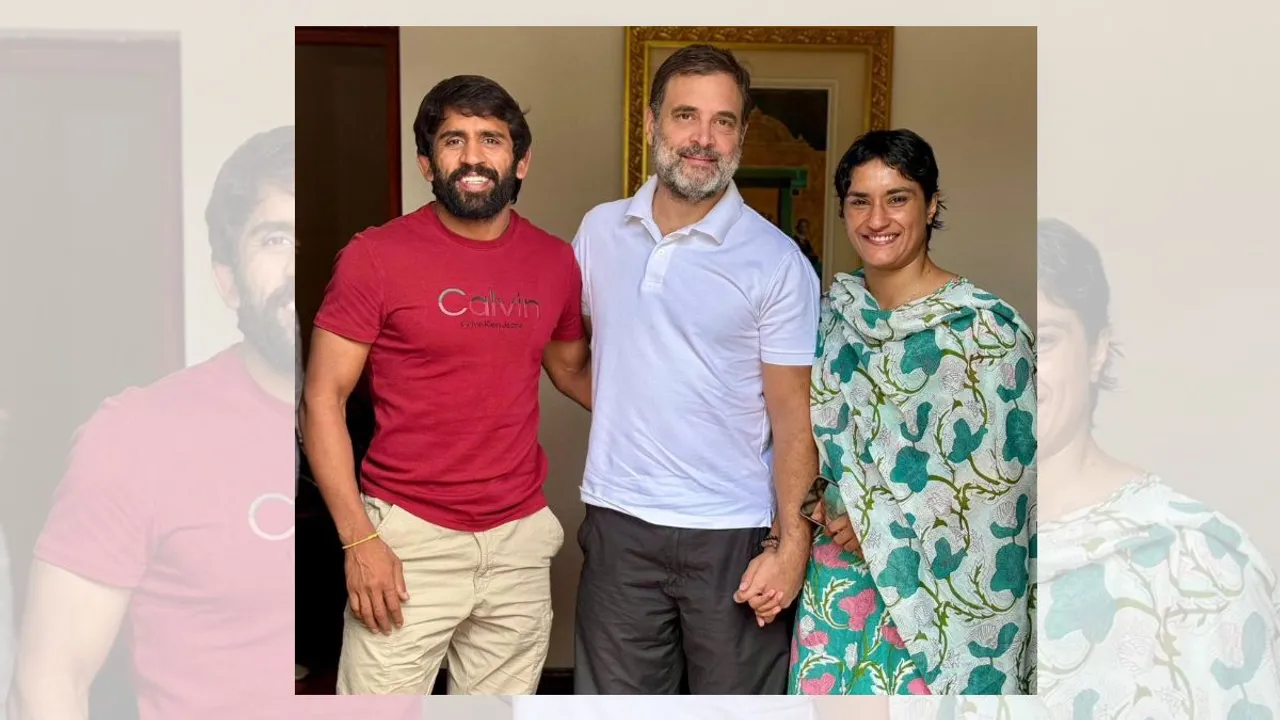 Bajrang Punia, Rahul Gandhi and Vinesh Phogat