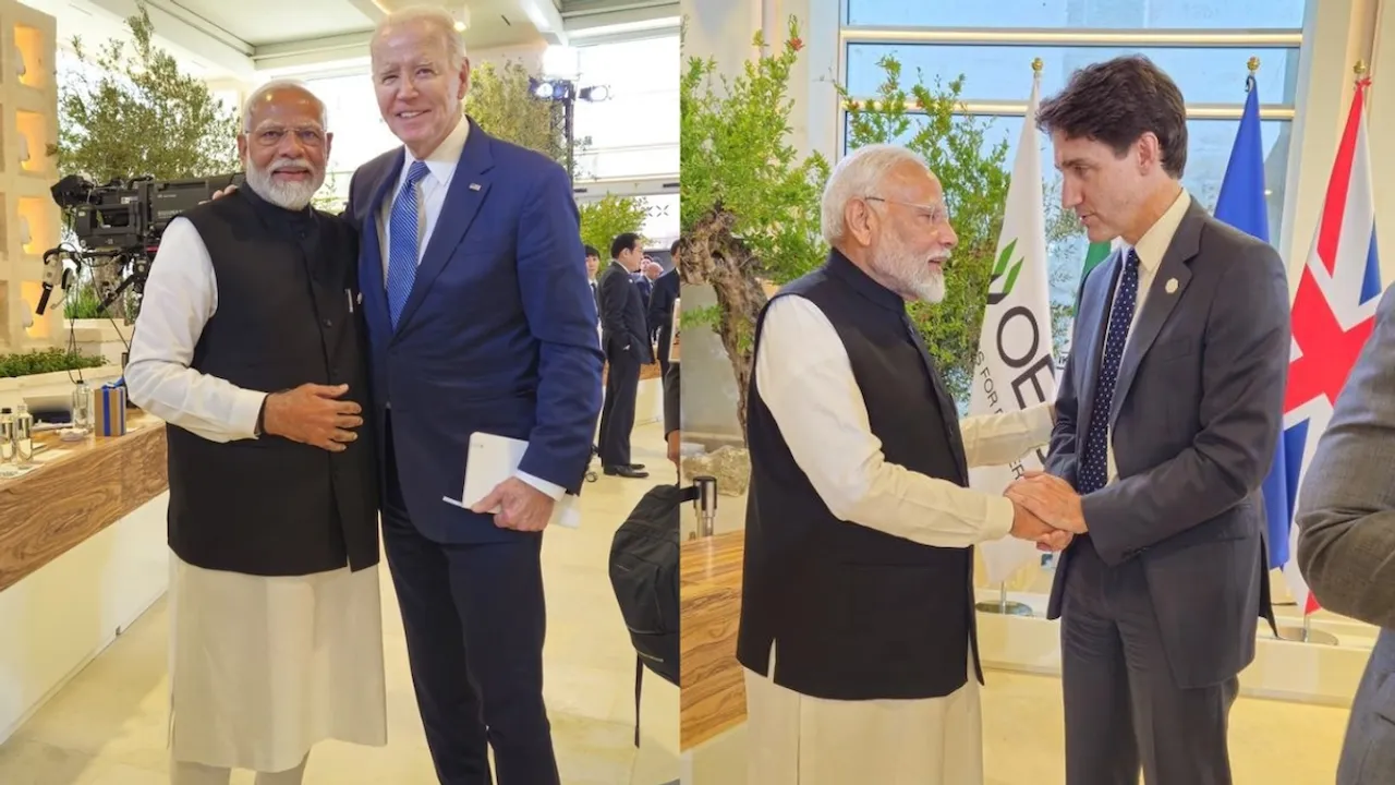 Narendra Modi with Joe Biden and Justin Trudeau