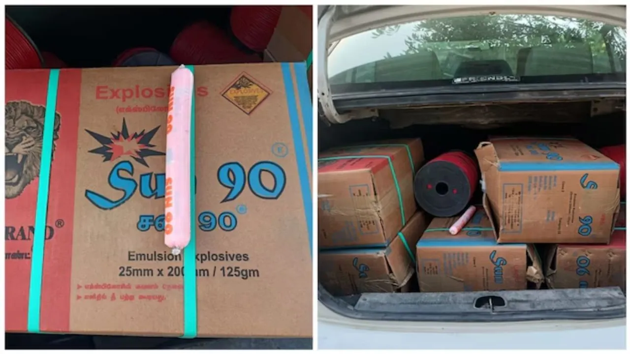 Around 1,200 gelatin sticks, 7 boxes of wire, and 6 detonators were recovered from the car.