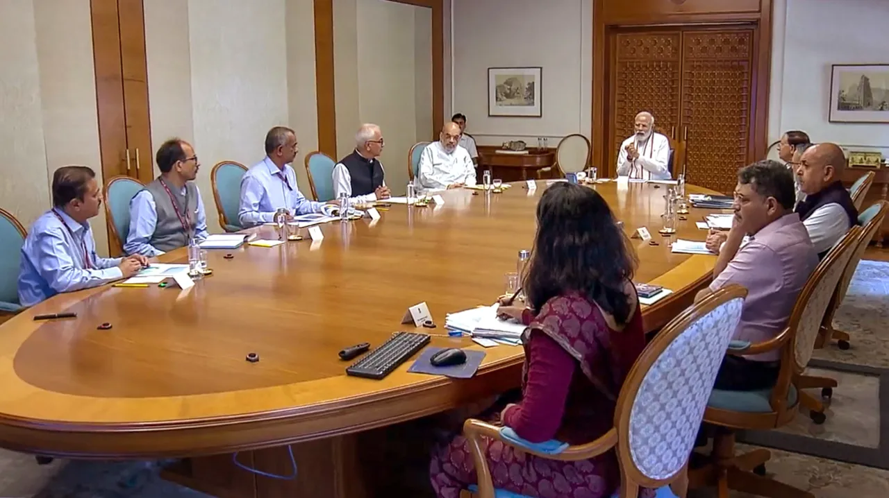 Prime Minister Narendra Modi holds a meeting to review the situation related to Cyclone Biparjoy, in New Delhi