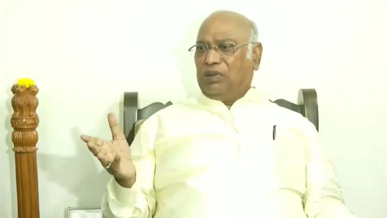 Congress President Mallikarjun Kharge talking to reporters