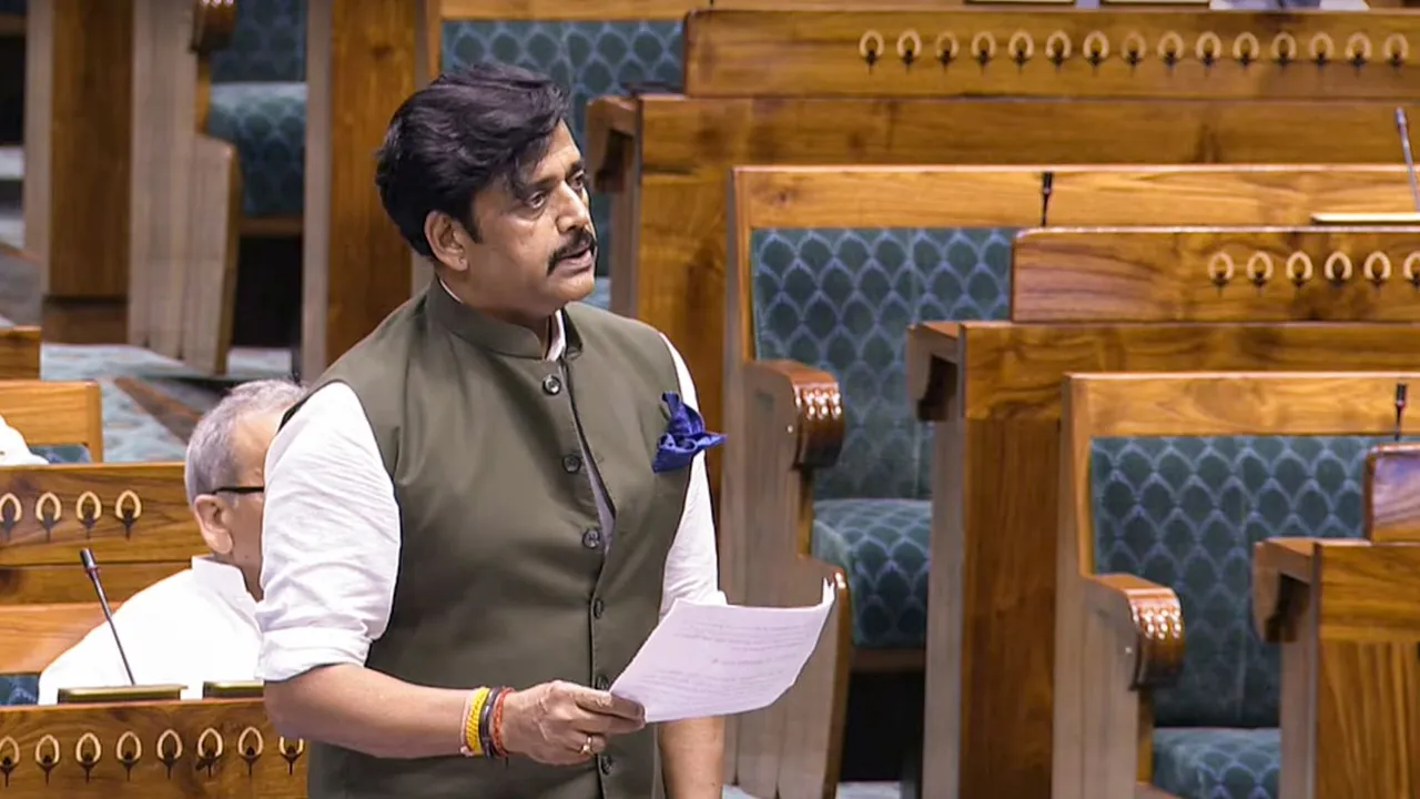 BJP MP Ravi Kishan speaks in the Lok Sabha during the Monsoon session of Parliament, in New Delhi