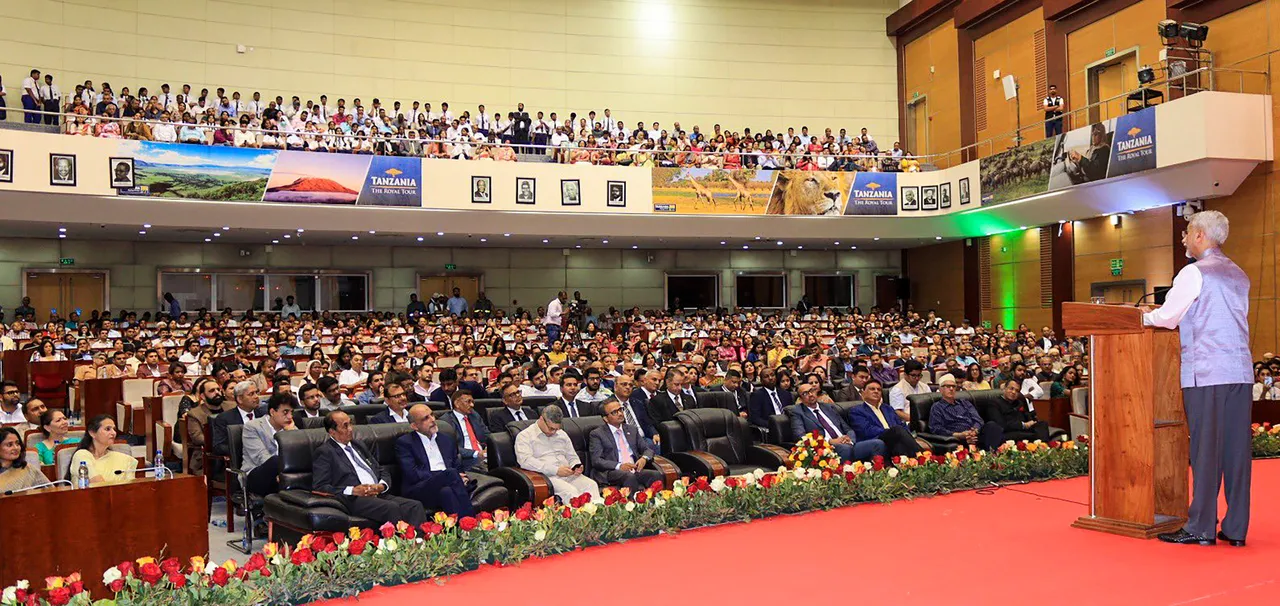 External Affairs Minister S. Jaishankar addresses during an interaction with Indian community members in Dar es Salaam, Tanzania