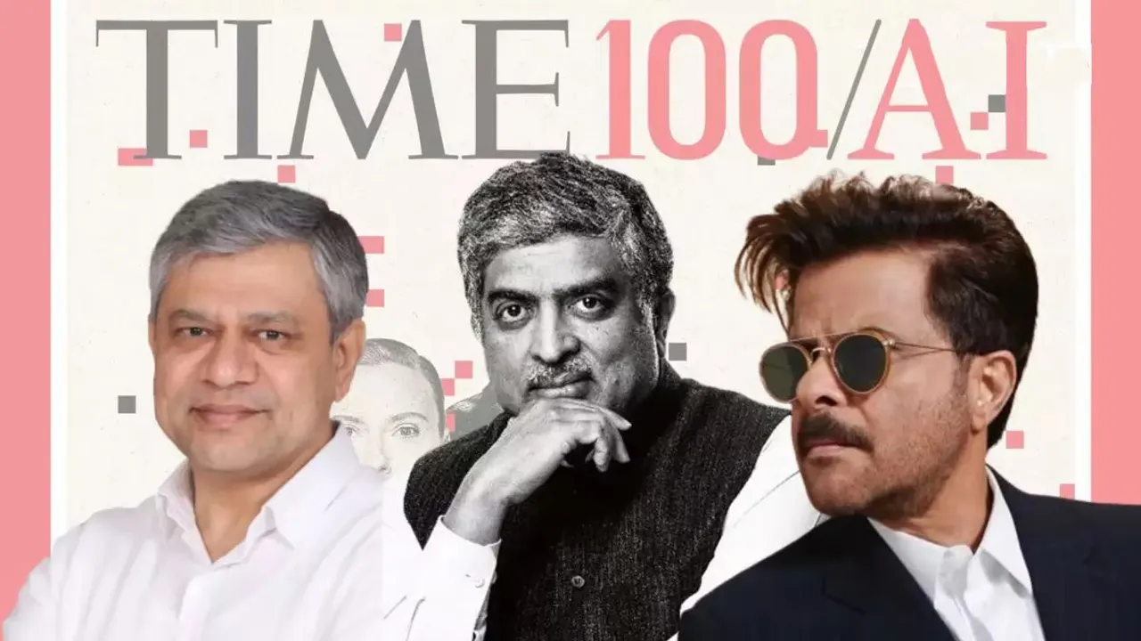 Union Information Technology Minister Ashwini Vaishnaw, Infosys co-founder Nandan Nilekani and actor Anil Kapoor on the cover of Time magazine