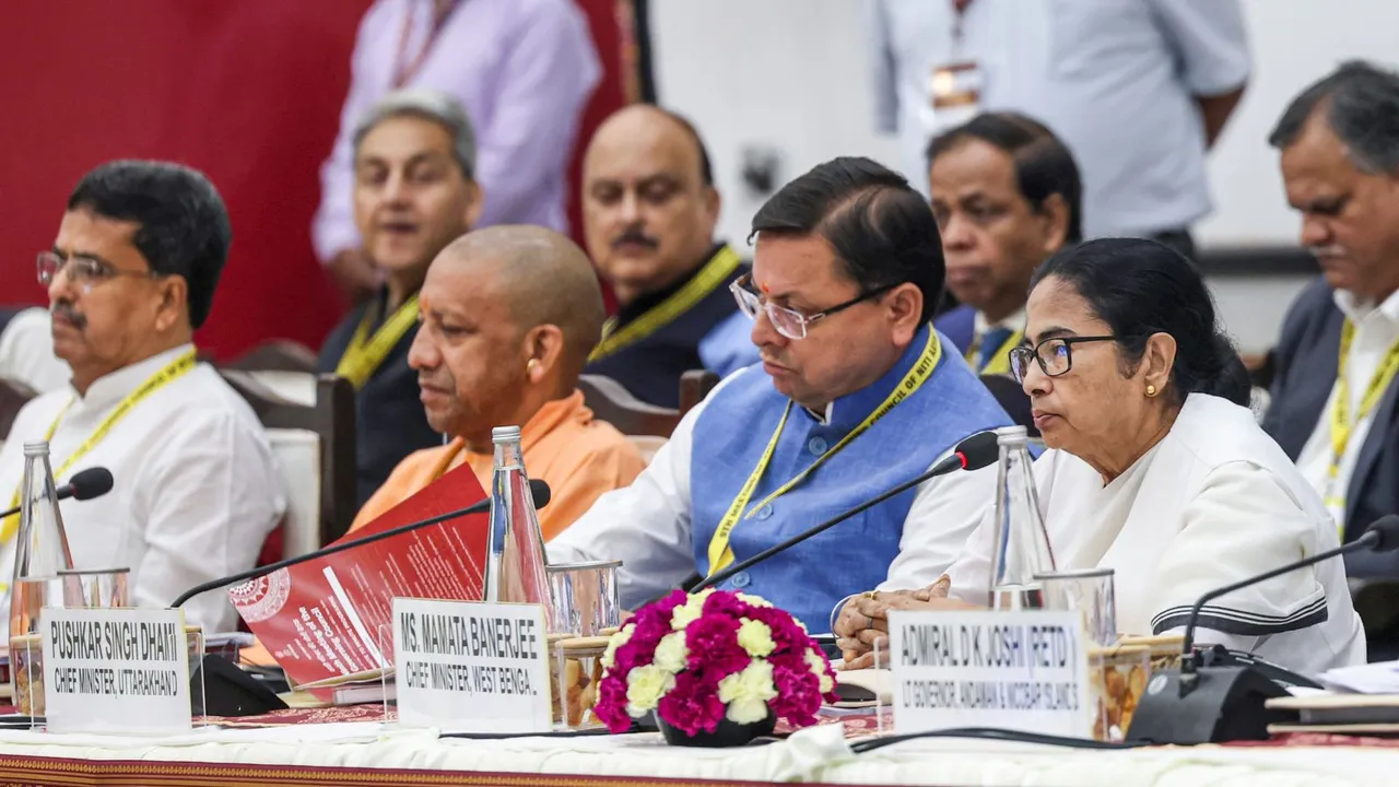 West Bengal Chief Minister Mamata Banerjee and others during the NITI Aayog Governing Council meeting, in New Delhi, Saturday, July 27, 2024.