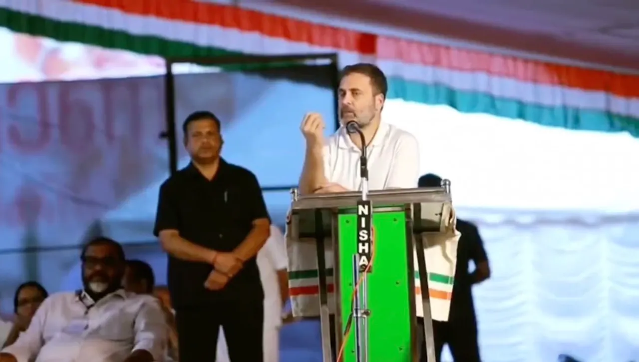 Congress leader Rahul Gandhi during a public meeting at Kalpetta, in Wayanad district, Saturday, Aug. 12, 2023