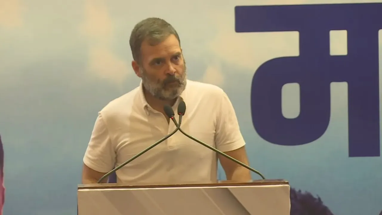 Rahul Gandhi addressing Nyay Manch in New Delhi on May 4, 2024