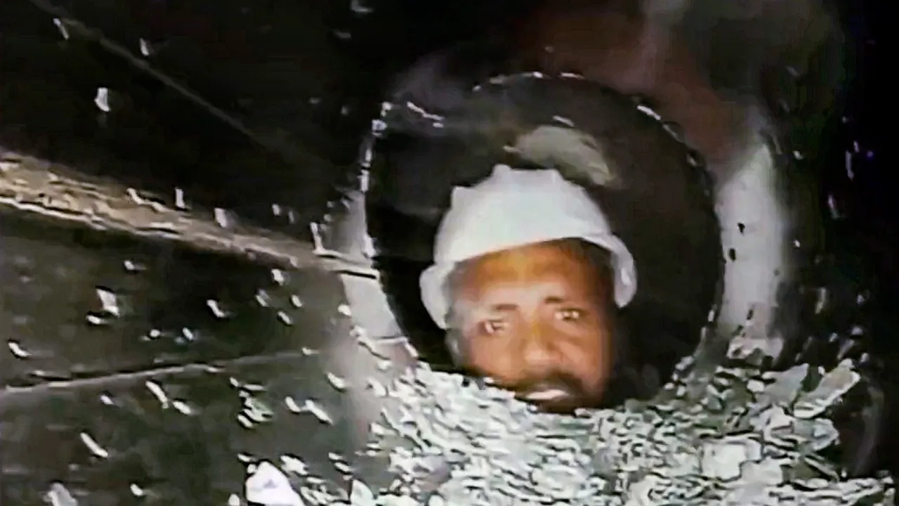 Visual of a worker trapped inside the under-construction tunnel between Silkyara and Dandalgaon on the Brahmakhal-Yamunotri national highway, in Uttarkashi