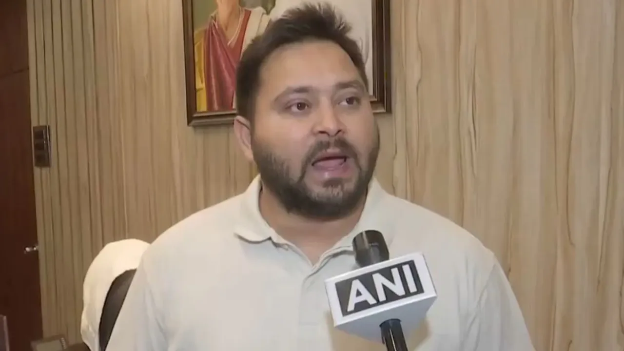 RJD leader Tejashwi Yadav in a conversation with media