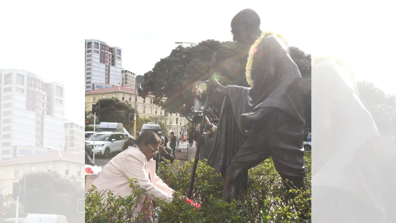 President Droupadi Murmu paid floral tributes to a statue of Mahatma Gandhi at Wellington railway station on Thursday