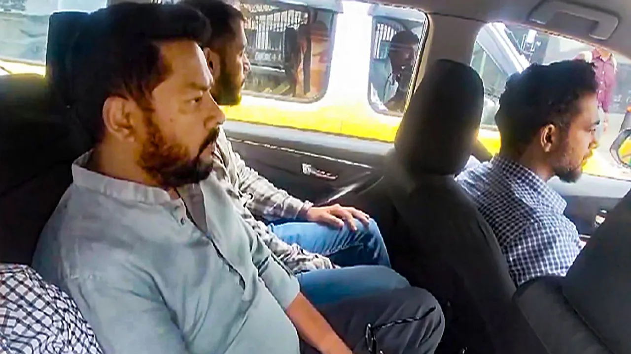 Former Karnataka Minister B Nagendra being taken into custody by the Enforcement Directorate (ED), in Valmiki Corporation 'scam', in Bengaluru, Friday, July 12, 2024.