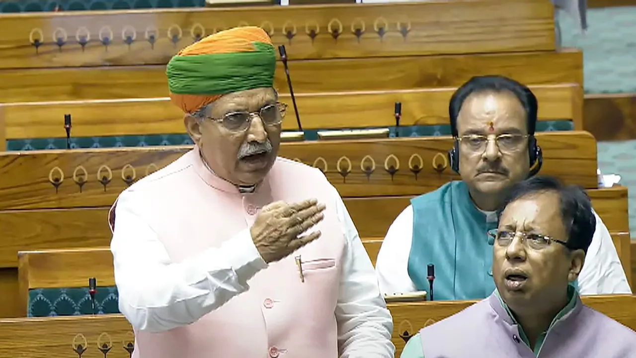 MoS Arjun Ram Meghwal speaks in the Lok Sabha during the Monsoon session of Parliament, in New Delhi, Wednesday, Aug. 7, 2024.