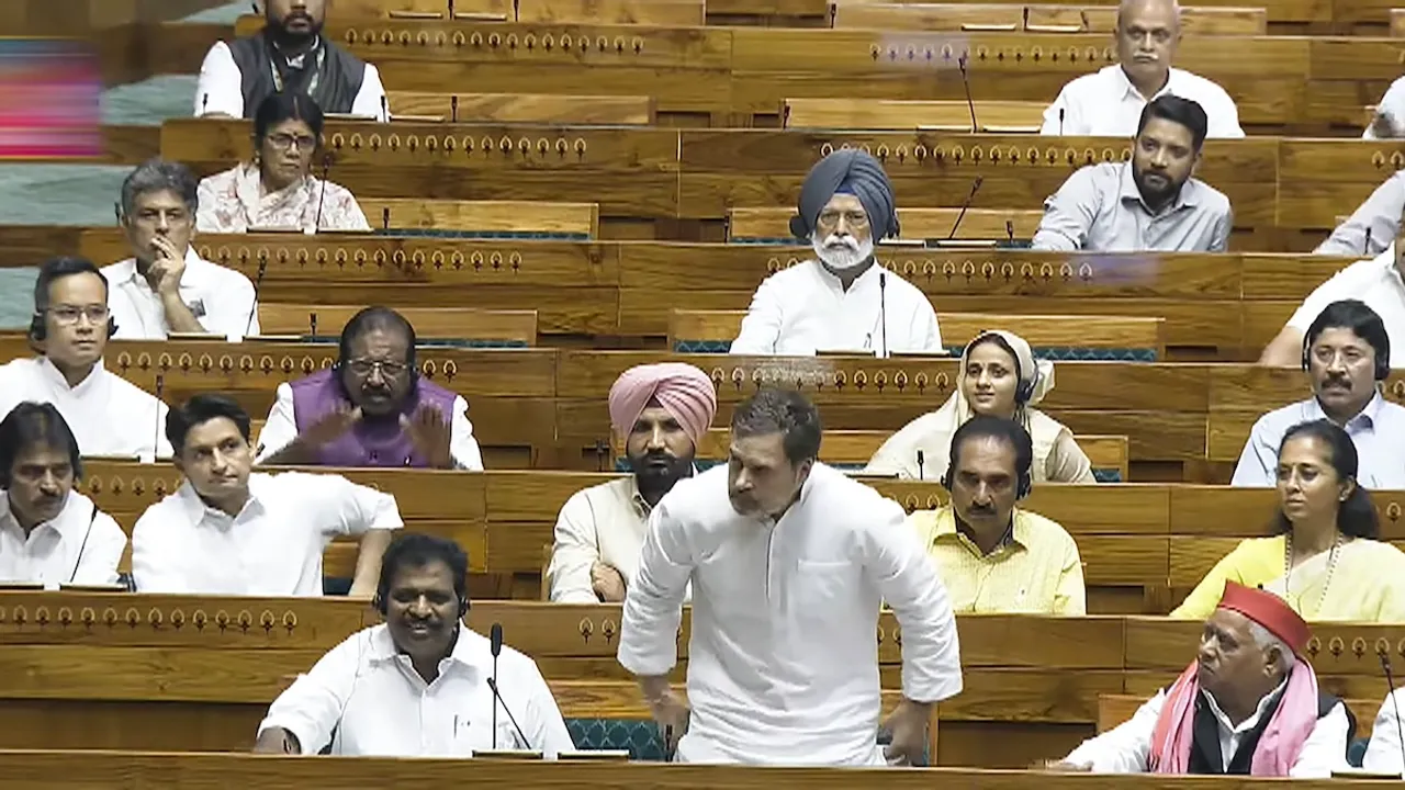 Rahul Gandhi acknowledges the greetings of Speaker Om Birla (unseen) during the first session of the 18th Lok Sabha, in New Delhi, Thursday, June 27, 2024.