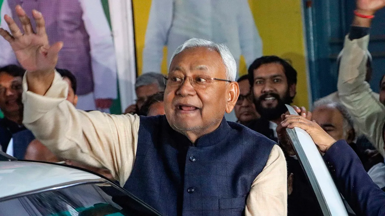Bihar Chief Minister and Janata Dal (United) leader Nitish Kumar leaves after attending the party's office-bearers meeting, in New Delhi