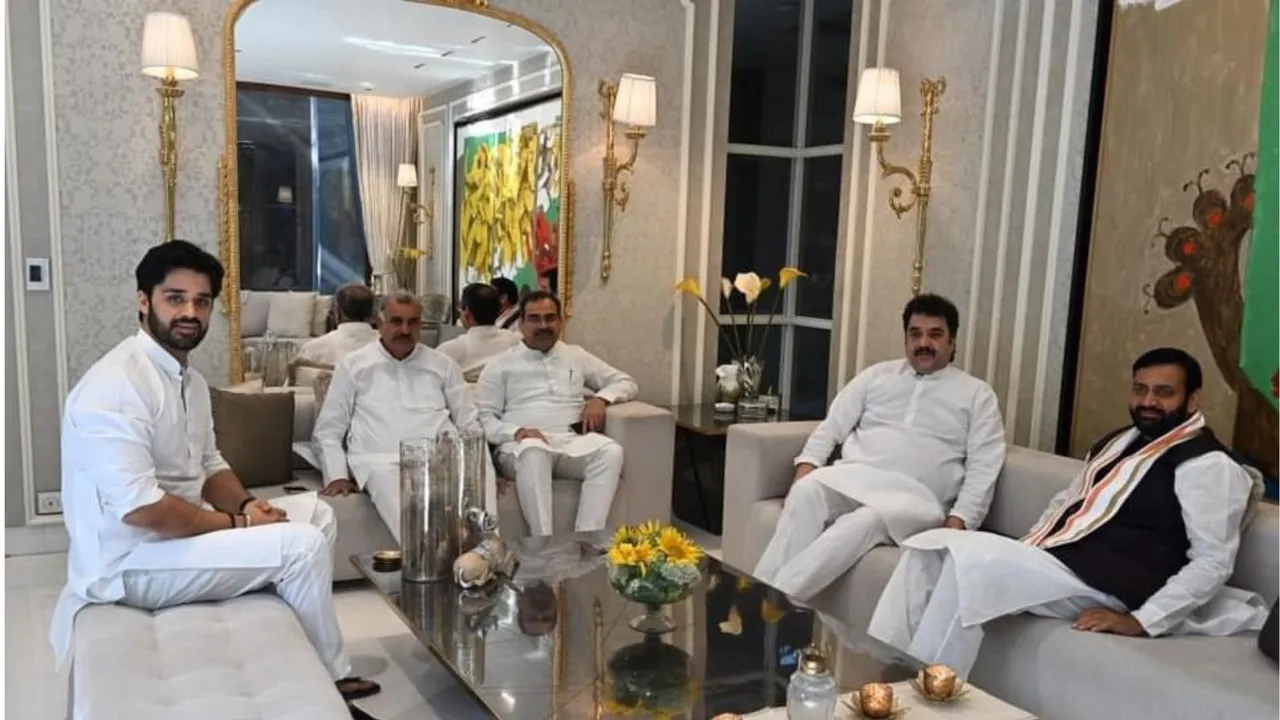 Haryana BJP leader Kuldeep Bishnoi with Chief Minister Nayab Singh Saini in Delhi