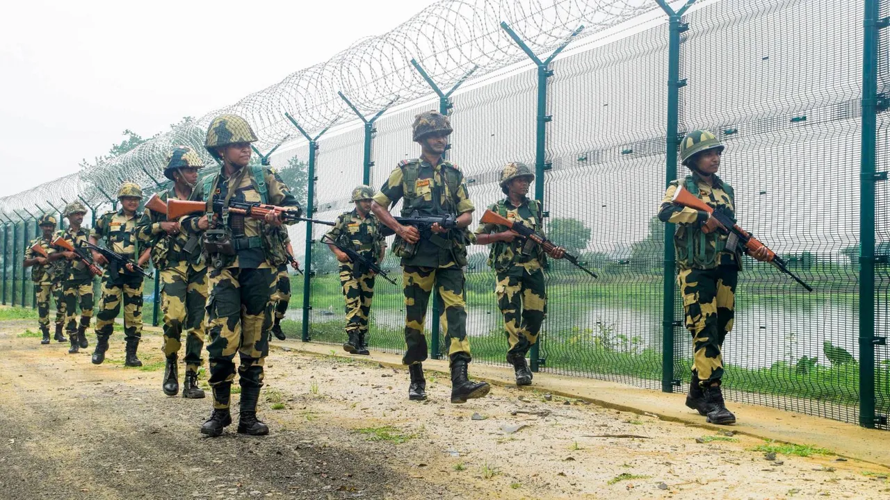 Border Security Force (BSF) personnel keep vigil at the India-Bangladesh border