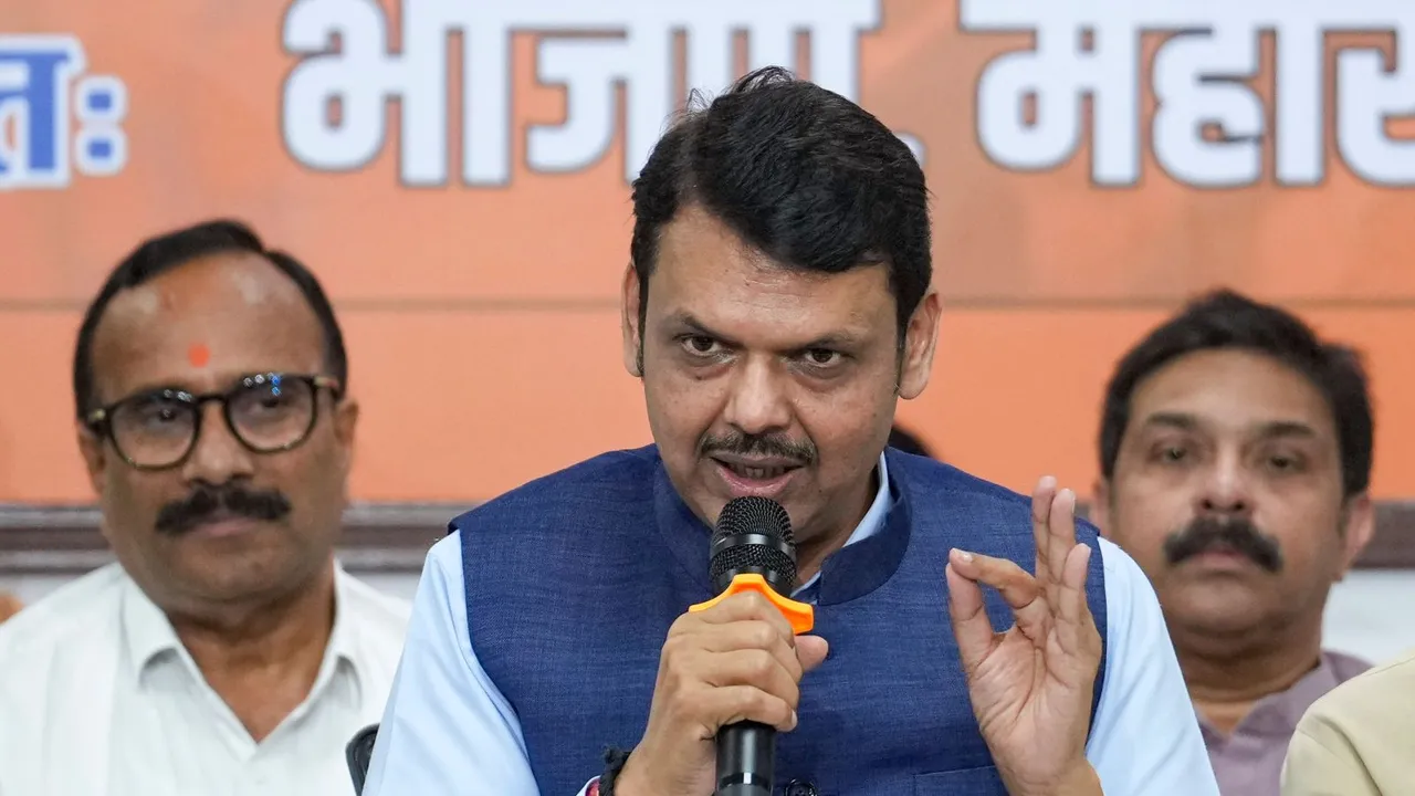 Maharashtra Deputy Chief Minister Devendra Fadnavis addresses a press conference at the BJP office, in Mumbai, Wednesday, June 5, 2024