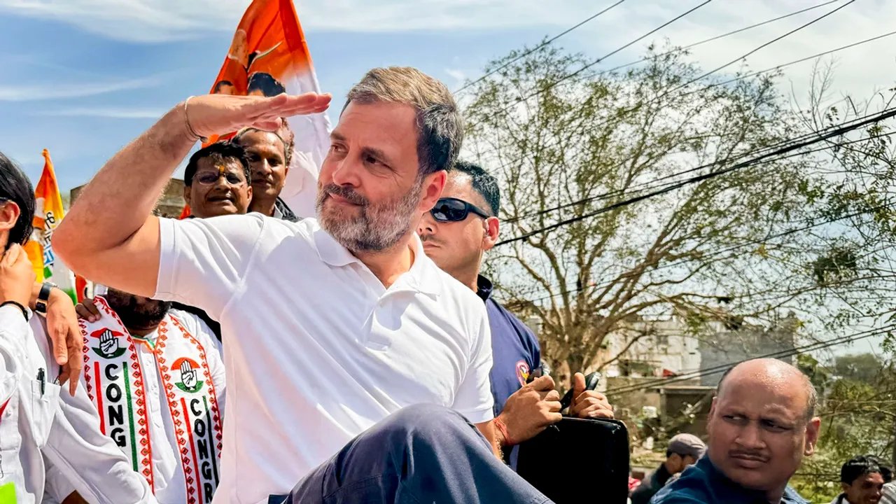 Congress leader Rahul Gandhi during the Bharat Jodo Nyay Yatra, in Guna district, Madhya Pradesh, Monday, March 4, 2024